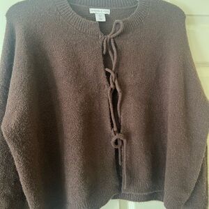 Brown Sweater with Tie Front